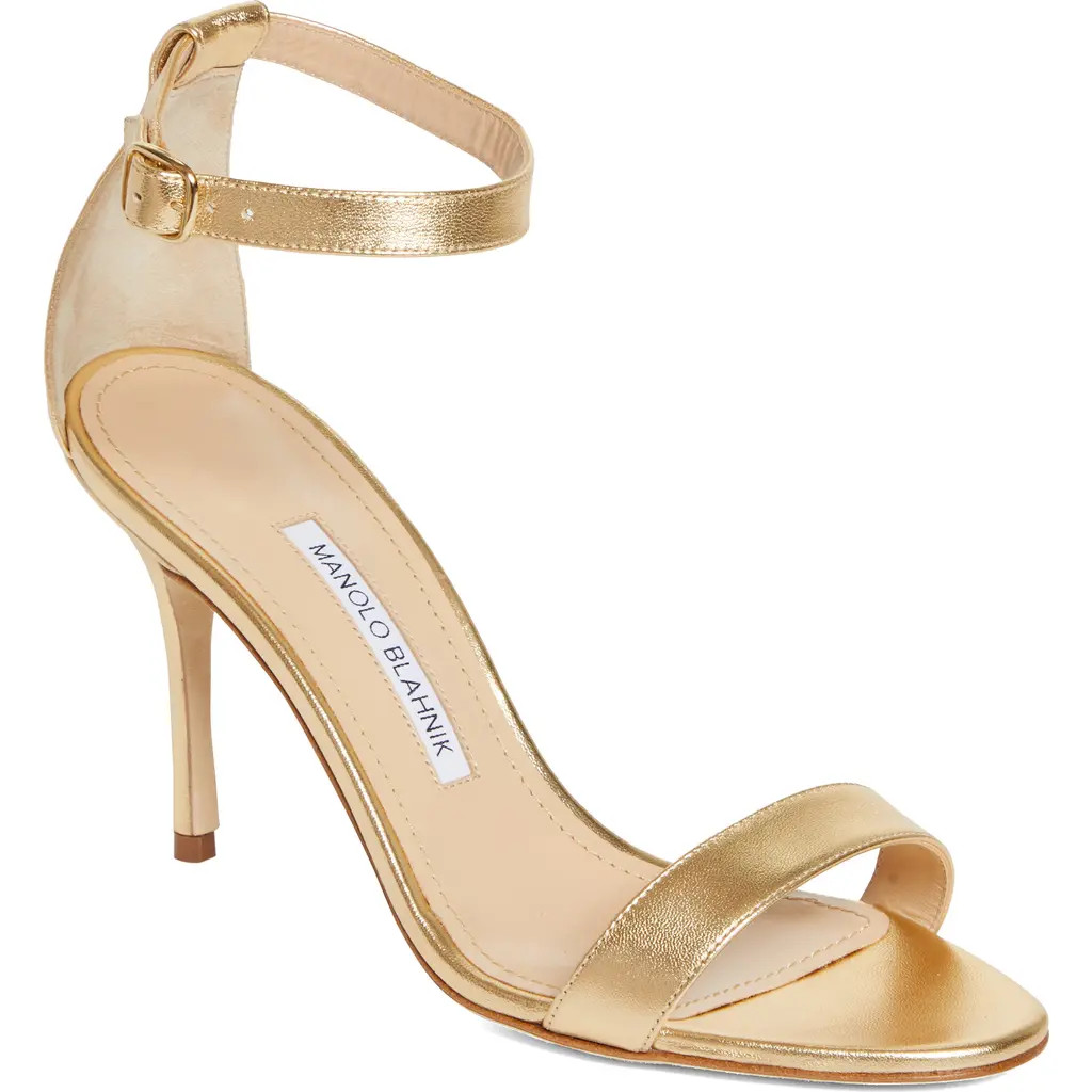 Manolo Blahnik Chaos Ankle Strap Sandal in Metallic Gold at Nordstrom, Size 40.5 | Nordstrom