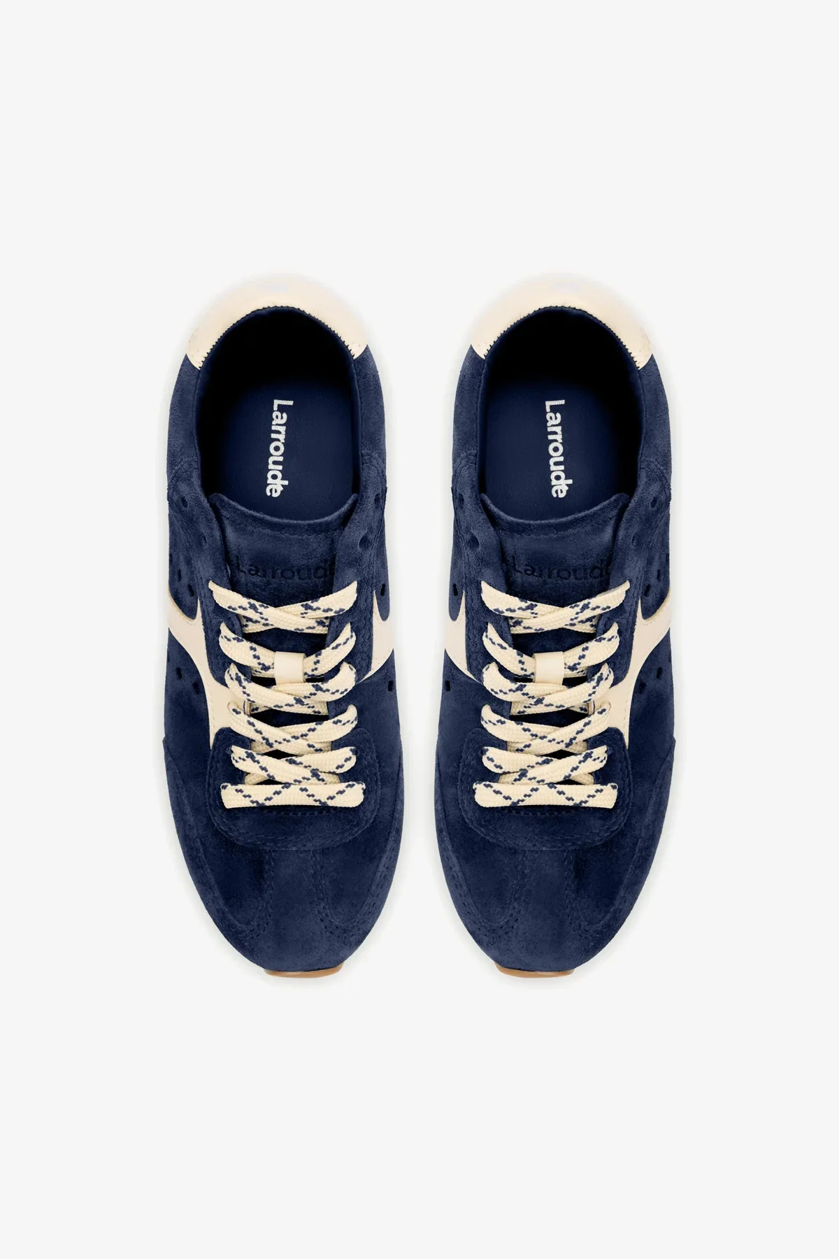 Stella Sneaker In Navy Suede and Ivory Leather | Larroude
