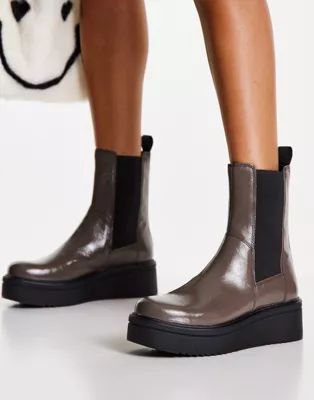 Vagabond Tara flatform calf boots in brown patent leather | ASOS (Global)
