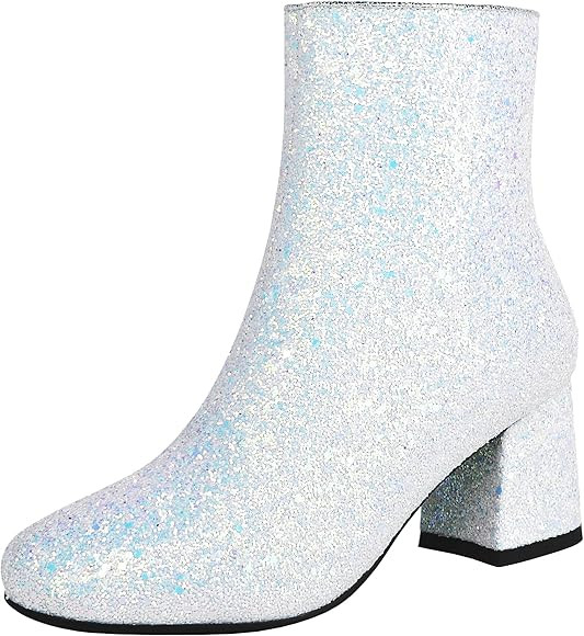 MAVMAX Women's Sequin Glitter Ankle Boots Chunky Heels Sparkly Booties | Amazon (US)