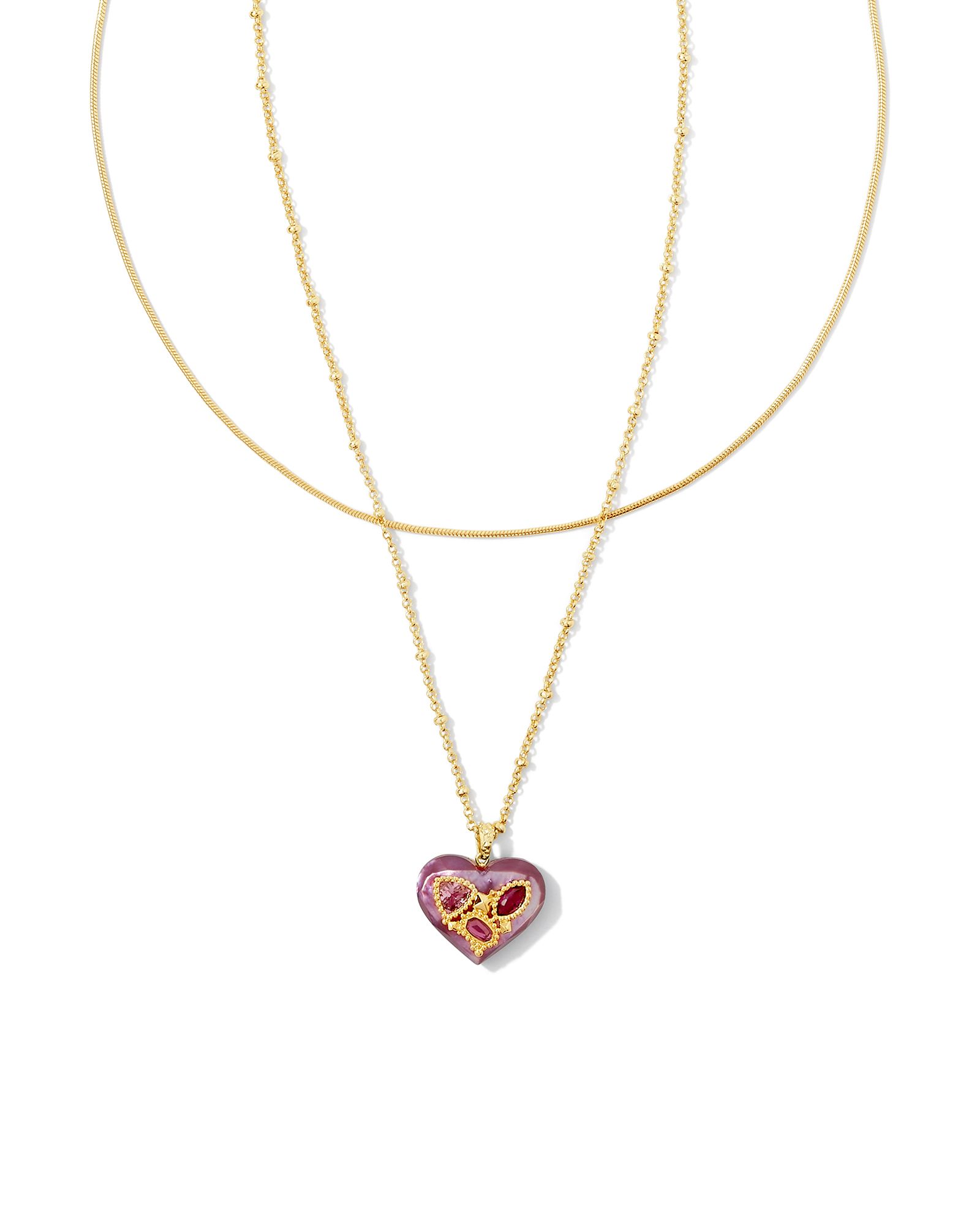 Penny Gold Heart Multi Strand Necklace in Mulberry Mix | Kendra Scott | Kendra Scott