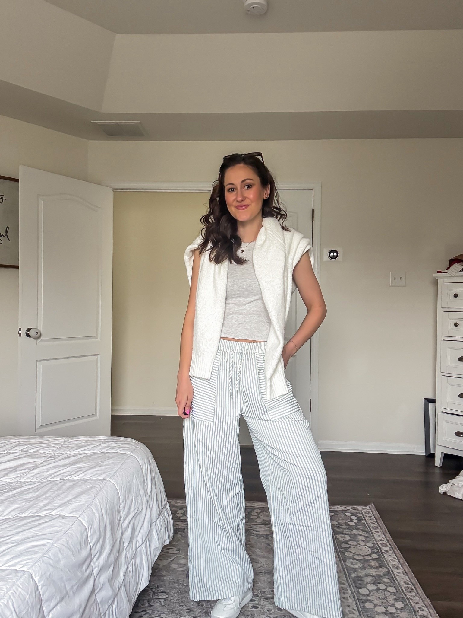 Spring outfit with striped pants + Old Navy tank top 

#LTKootd #LTKmomlife #LTKgrwm