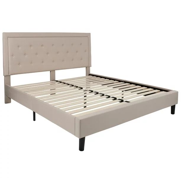 Mallory King Size Platform Bed Tufted Upholstered Platform Bed in Beige Fabric - Walmart.com | Walmart (US)