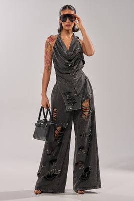 AKIRA Leila Distressed Wide Leg Jogger Pants | Size Large | AKIRA