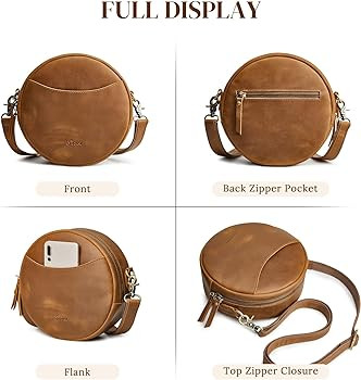 S-ZONE Leather Crossbody Bags for Women Trendy Circle Cross Body Shoulder Bag Designer Round Purs... | Amazon (US)