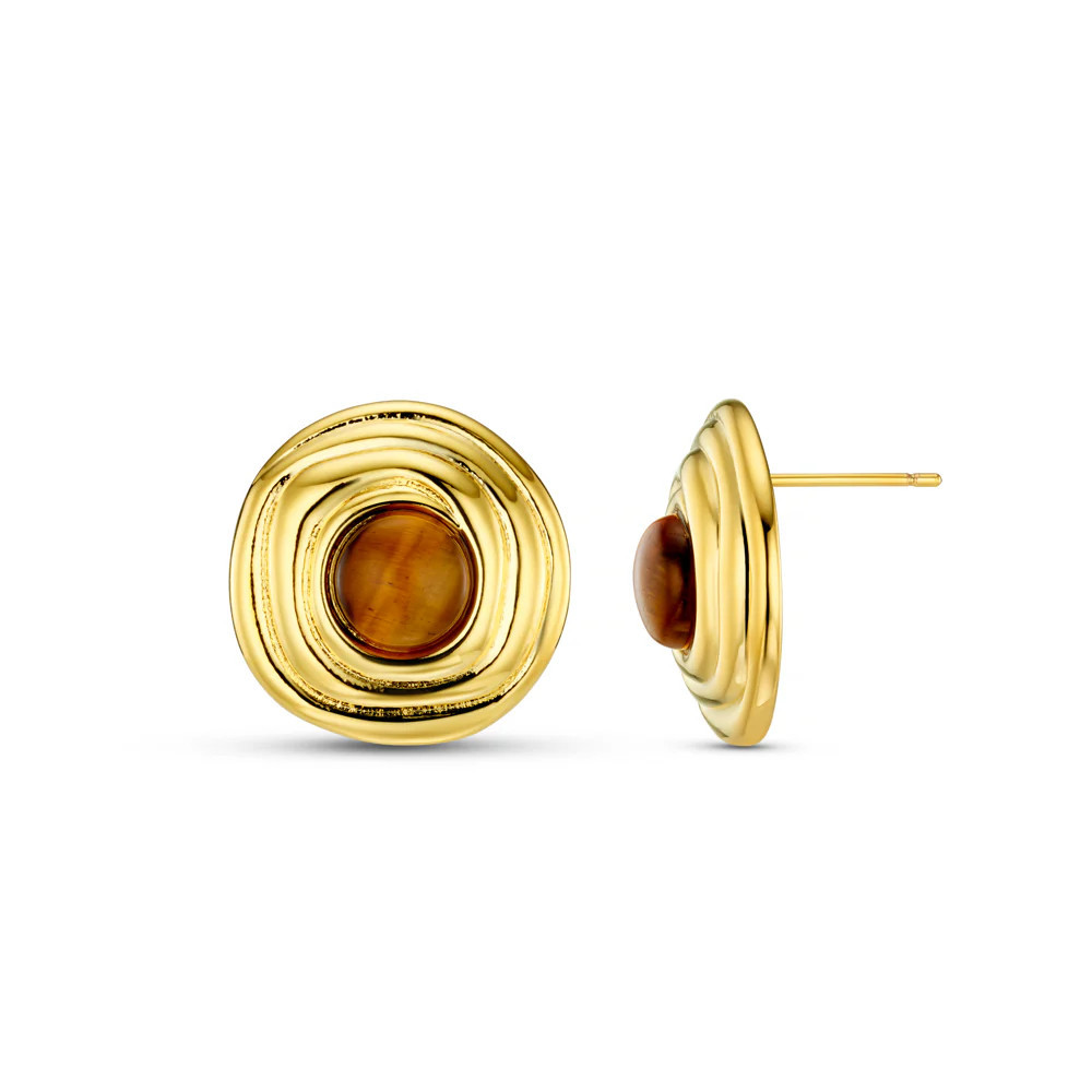 Semi-Precious Tiger's Eye Dome Stud Earrings - Gold - Orelia | Orelia