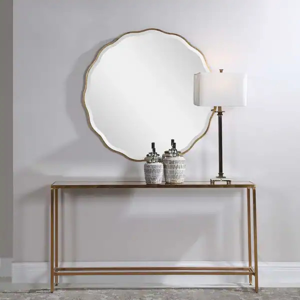 42" gold and silver contemporary round mirror | Bed Bath & Beyond