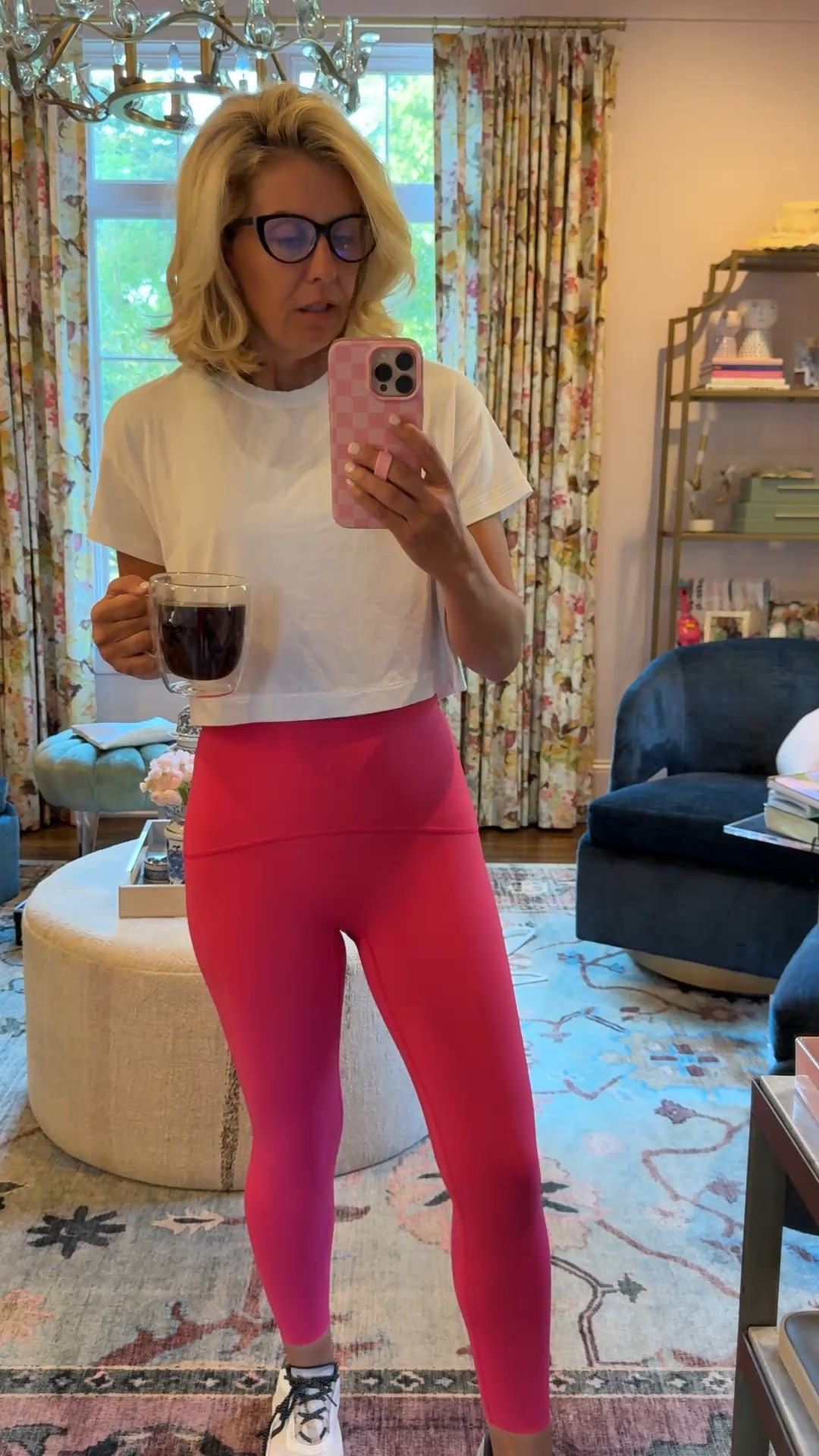 New Spanx color alert…Siren Pink! 
Tee - xs 
Leggings - 7/8 small
Sneakers - 8 tts