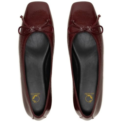 SHODENSE Women Burgundy Flats Shoes Bow Square Closed Toe Ballet Flats Metallic Slip On Dress Flats Red Patent Leather Flat Heel Office Work Shoes Driving Flats Club Church Fall Patent Burgundy 7.5 | Amazon (US)