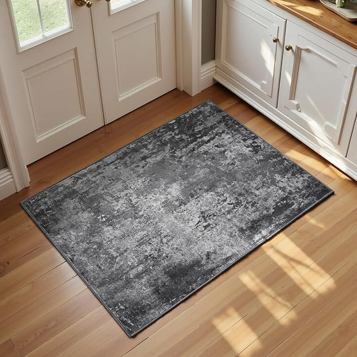 Entrance Rugs Indoor 2x3 Black Entry Rug Washable Abstract Black Small Area Rug Non-Slip Low Pile... | Amazon (US)