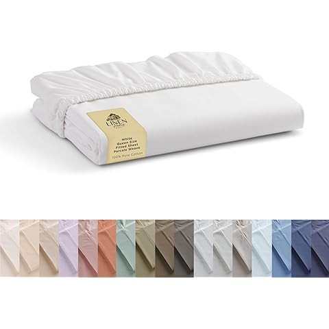 Linen Home Washed Cotton Percale Fitted Sheet Queen Size, White, 1 Deep Pocket Fitted Sheet, Soft... | Amazon (US)