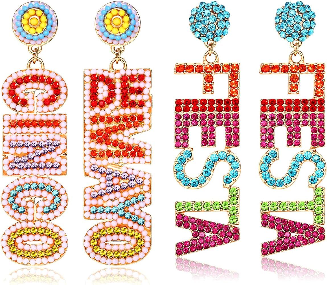 2 Pairs Mexican Earrings for Women, Beaded Fiesta Earrings Cinco De Mayo Earrings Statement Piña... | Amazon (US)