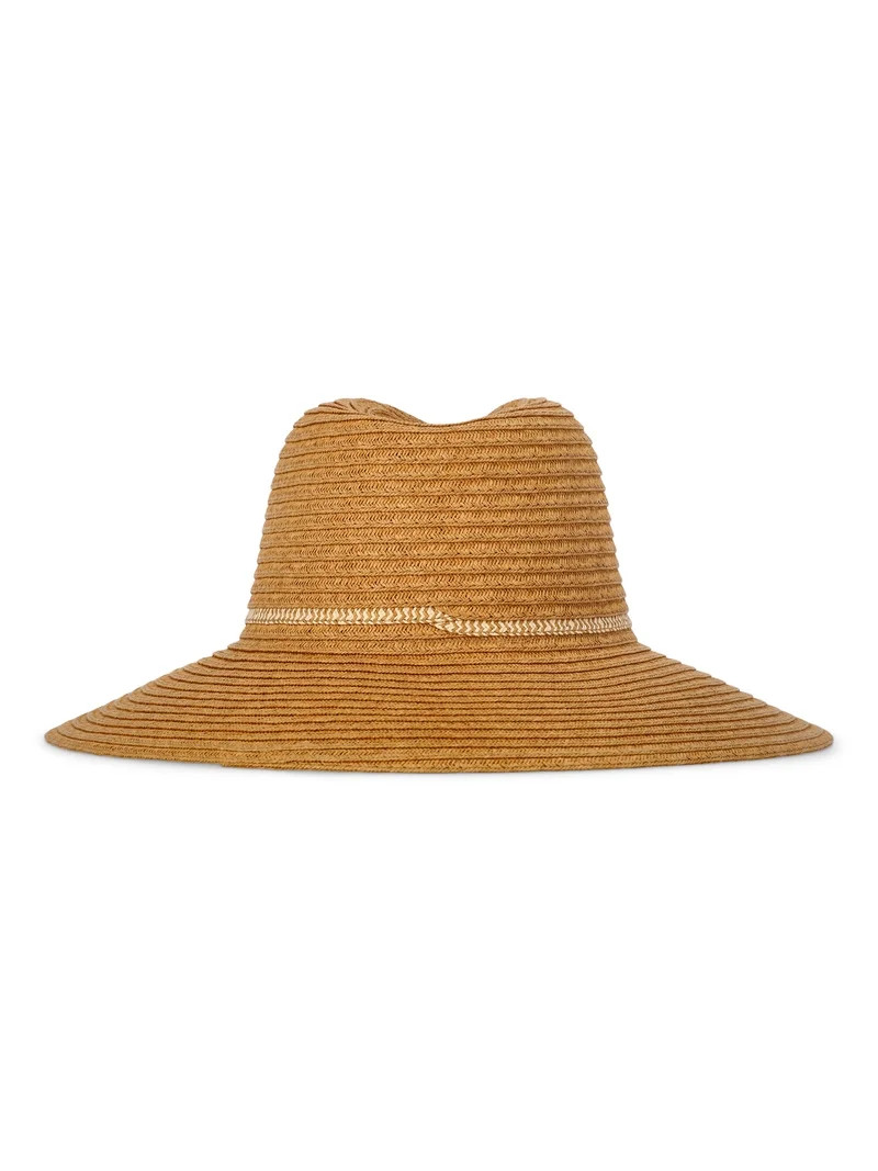 Time and Tru Women's Wide Brim Panama Hat, Dark Natural | Walmart (US)
