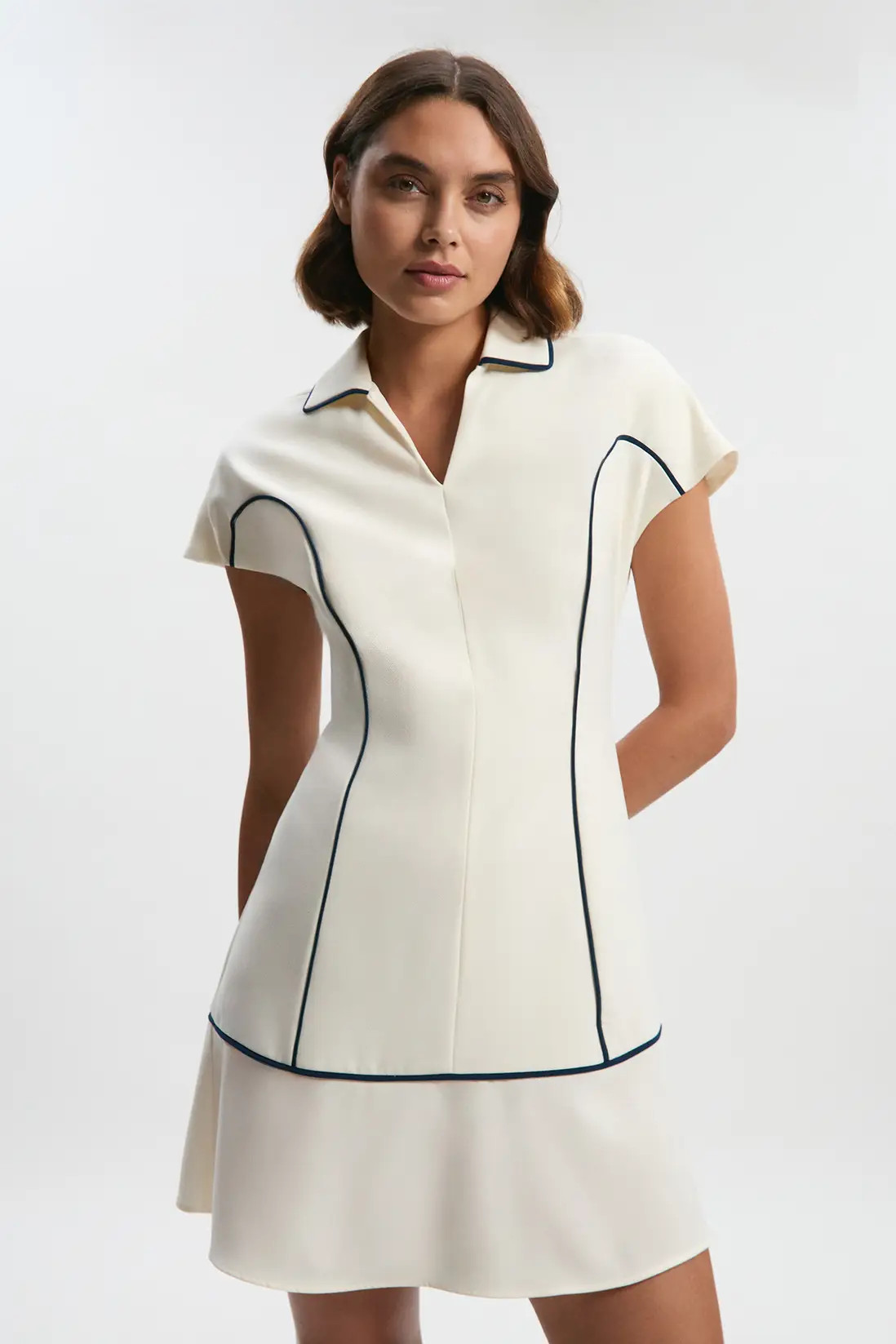 Petite Tailored Crepe Tipped Tailored Mini Shirt Dress | Karen Millen