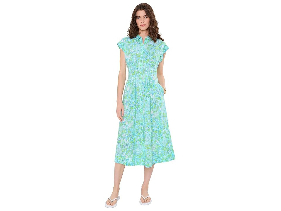 Lilly Pulitzer Tonya Midi Shirtdress Women's Dress Day Dream Blue Throw Me A Line: 10, Cotton | Zappos.com