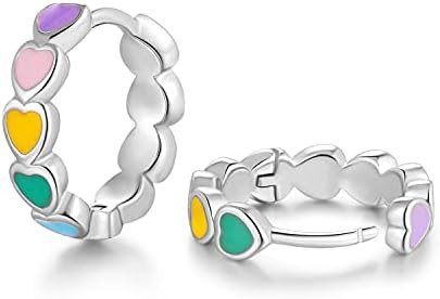 CiNily Heart Rainbow Enamel Small Hoop Earrings/Opal Sutd Earrings for Women Girls Sterling Silve... | Amazon (US)