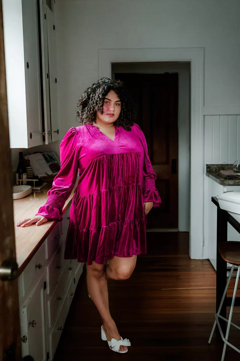 Plus size pink velvet hot sale dress