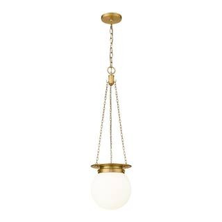 Calhoun 9 in. 1-Light Heritage Brass Pendant Light with White Opal Glass Shade with No Bulbs incl... | The Home Depot
