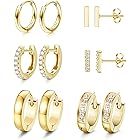 6 Pairs Hoop Huggie Earrings for Women Girls Minimalist Cuff Mini Bar Stud Earrings Gold Silver C... | Amazon (US)