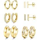 6 Pairs Hoop Huggie Earrings for Women Girls Minimalist Cuff Mini Bar Stud Earrings Gold Silver C... | Amazon (US)