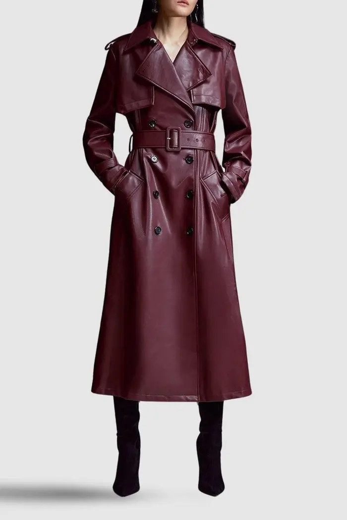 Tailored Faux Leather Belted Trench Coat | Nordstrom