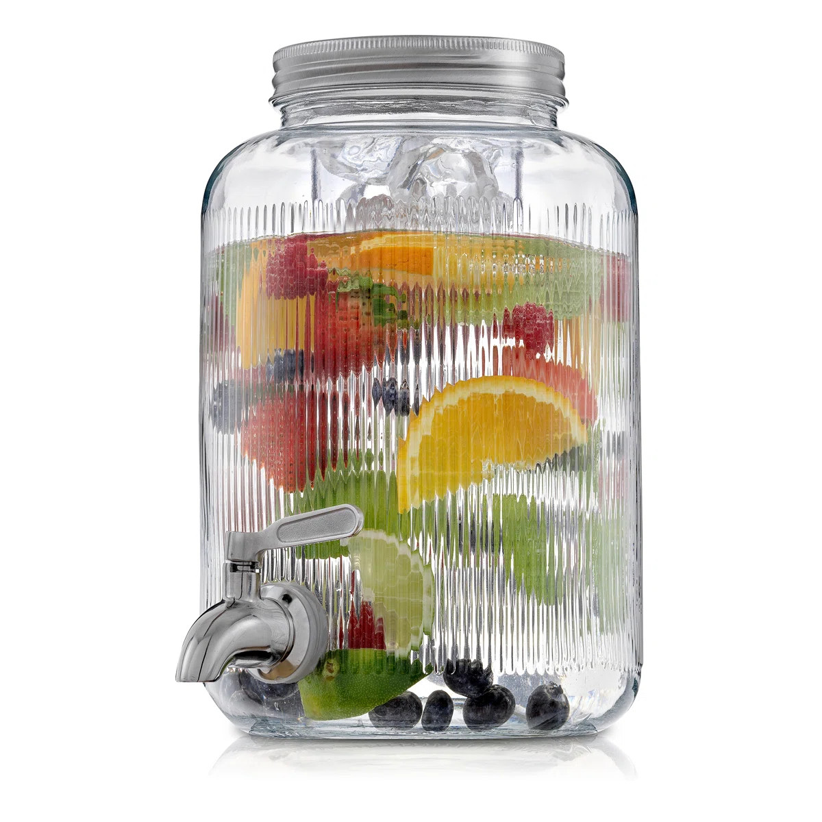 Glass Fluted Drink Dispenser with Spigot, Ice Infuser, & Fruit Infuser - 1 Gallon | Wayfair North America