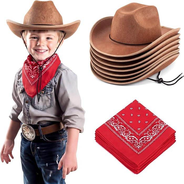 Funtery 20 Pcs Western Cowboy Hat and Bandanna for Toddler     Age 3-10 Kid Cowboy Hat Set for Bo... | Amazon (US)