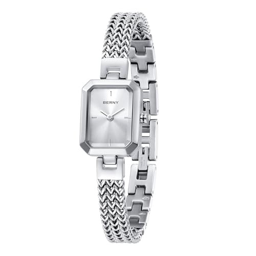 BERNY Silver Watches for Women Easy Resize Ladies Bracelet Watch All Stainless Steel Luxury Fashion Small Square Wristwatch Waterproof Detachable Band(Silver Dial) | Amazon (US)