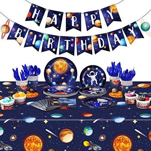 Outer Space Birthday Party Supplies Serve 24 Space Party Tableware Set Including Happy Birthday B... | Amazon (US)