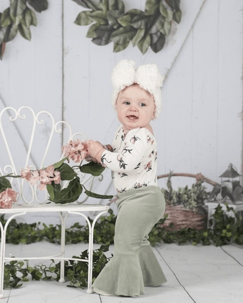 Lina Pleated Velour Bell Bottoms - Sage | Bailey's Blossoms