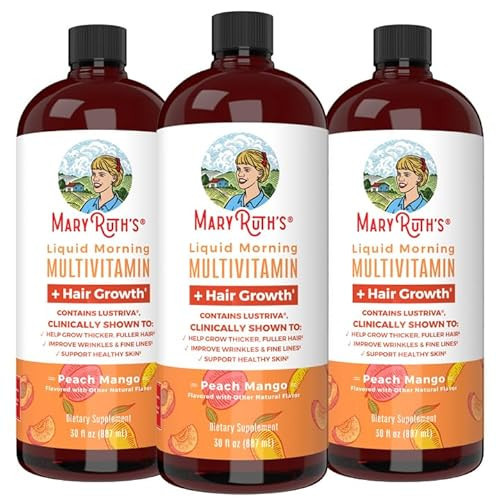 MaryRuth's Multivitamin Multimineral Supplement for Women + Hair Growth Vitamins | Lustriva® & Chromium Picolinate 1000mcg | Thicker Hair, Fine Lines, Skin Care | Ages 18+ | 30 Fl Oz (3 Pack) | Amazon (US)