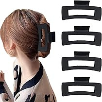 4 PCS Hair Clips Hair Claw Clips Matte Hair Clips for Thin Hair Square Claw Clips Hair Claw All-Blac | Amazon (US)