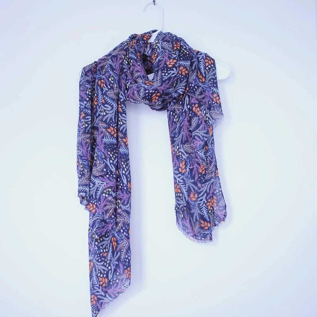 Womens Scarf Fern Grasses Navy Purple Gifts Leaf Her Christmas Gift Bestselling Item Gifts Lightw... | Etsy (US)