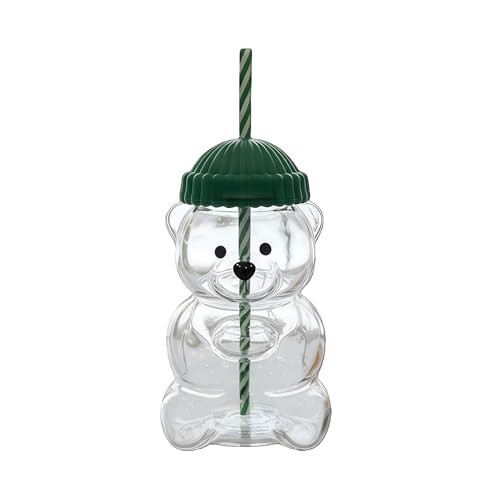 Bear Christmas Straw Cup, Bear Sippy Coffee Cups with Lids & Straw, 19Oz Holiday Cute Mugs Glass Cups Beer Wine Juice Milk Smoothies Cocktail Drinks Glassware Birthday Christmas Gifts (A-Green, 19 OZ) | Amazon (US)