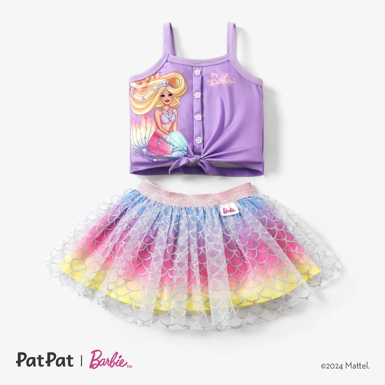 Barbie 2pcs Toddler Girls Mermaid Rainbow Mesh Dress Set | PatPat
