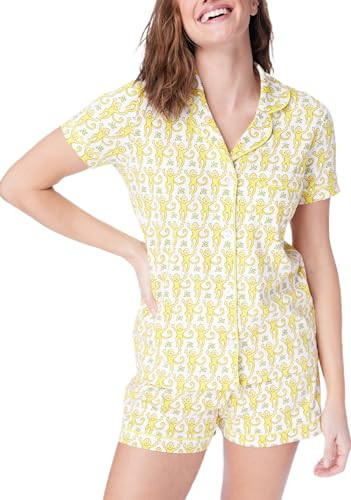 Yiulangde Roller Dupe Rabbit Pajamas Womens Cute Preppy Monkey Bunny Yellow Short Sleeve Pjs Y2k 2 Piece Pajama Set With Shorts Dupes Pajamas | Amazon (US)