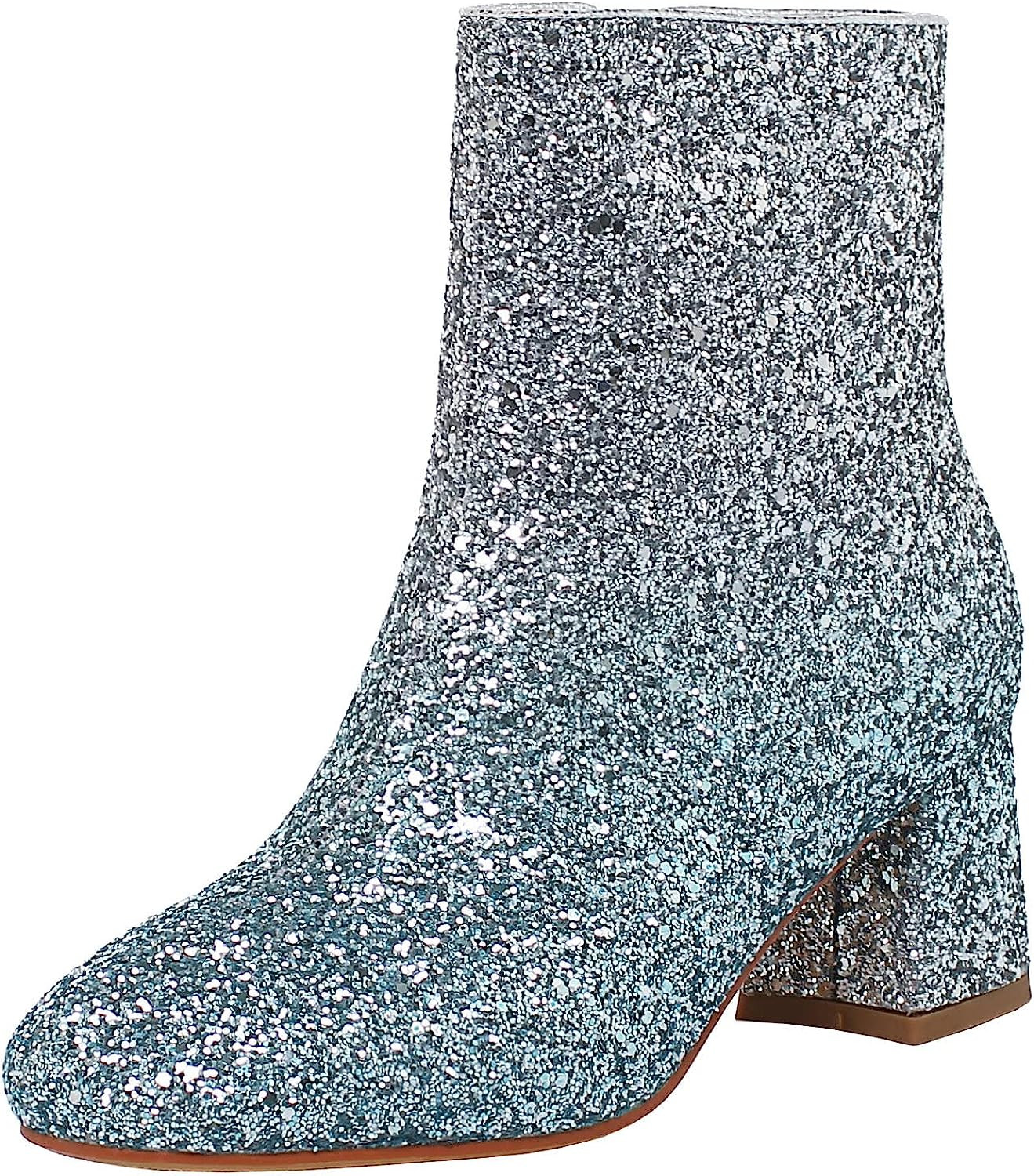 MAVMAX Women's Sequin Glitter Ankle Boots Chunky Heels Sparkly Booties | Amazon (US)