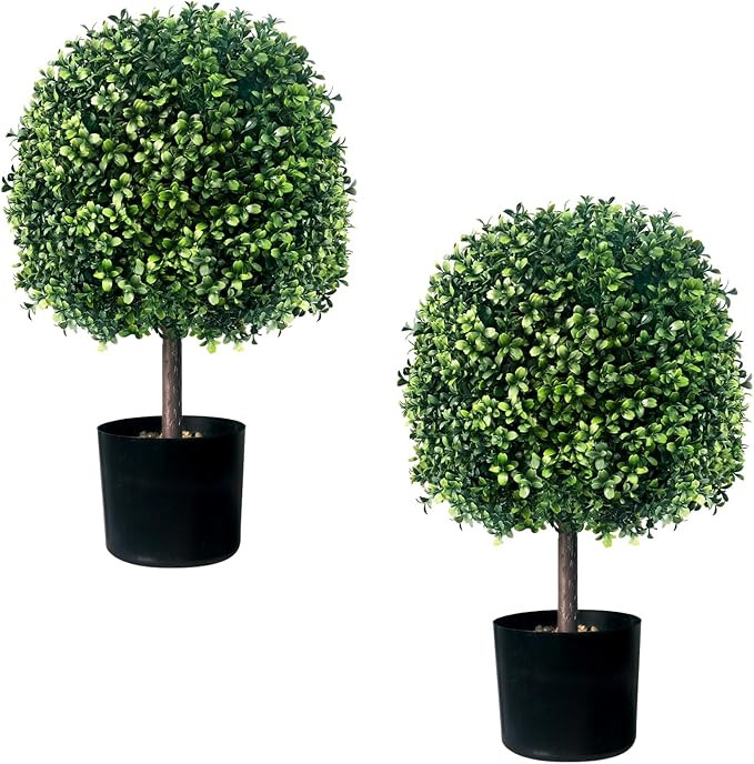 2 Pack Faux Boxwood Plants Outdoor (22" T,13" D) - Artificial Boxwood Ball Topiaries Set of 2 Ind... | Amazon (US)