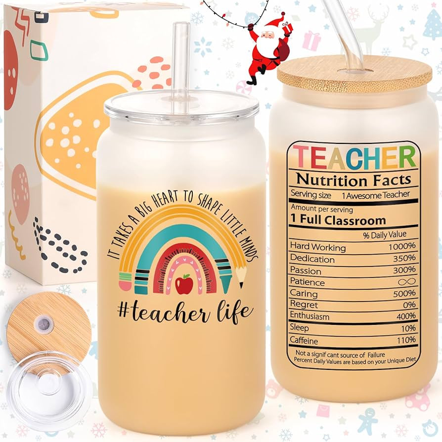 LiqCool Teacher Christmas Gifts,18 Oz Best Teacher Can Glass Cup With Card, Teacher Gifts for Chr... | Amazon (US)