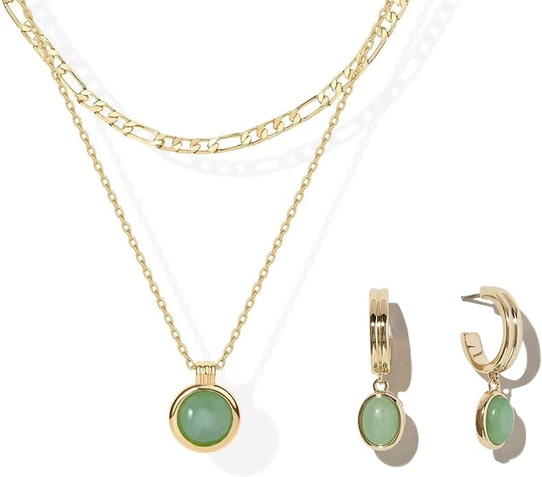 Simple Natural Real Jade Jewelry for Women,18K Gold Plated Spiritual Jewelry Set, Gold Hoop Earri... | Amazon (US)