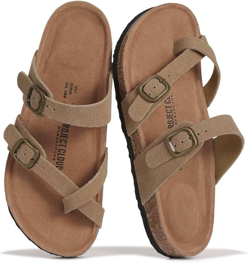 Project Cloud 100% Genuine Leather Womens Sandals -Lightweight Womens Slides Memory Foam Insole &... | Amazon (US)