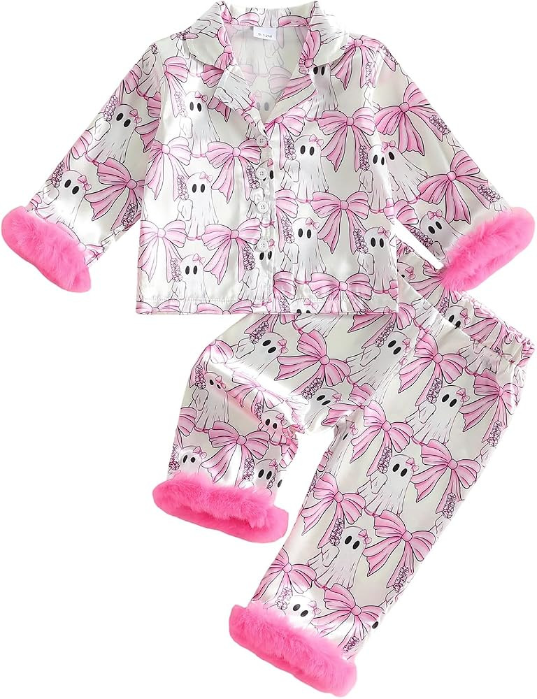 fyclemt Baby Boy Girl Halloween Pajamas Satin Pajamas Feather Trim Pumpkin Long Sleeve Button Up ... | Amazon (US)