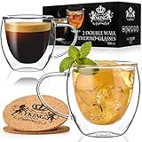 Double Walled Glasses Set of 2 Cups 7 oz- Glass Coffee Cups- Coffee Glass Cups 200ml- Double Wall Te | Amazon (US)
