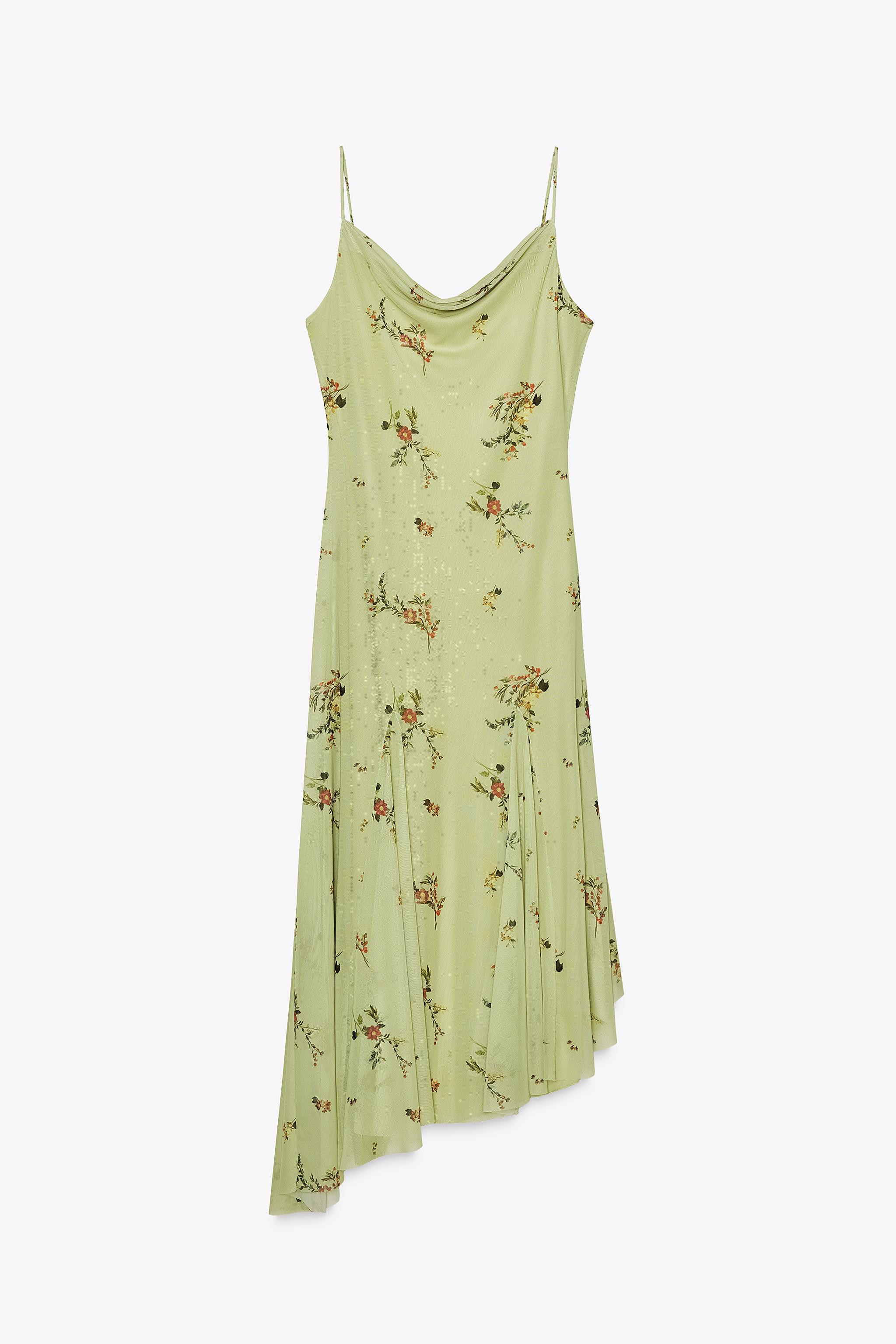 Midi dress with cowl neck and spaghetti straps. Interior lining. Asymmetrical hem with godets. | Zara Canada