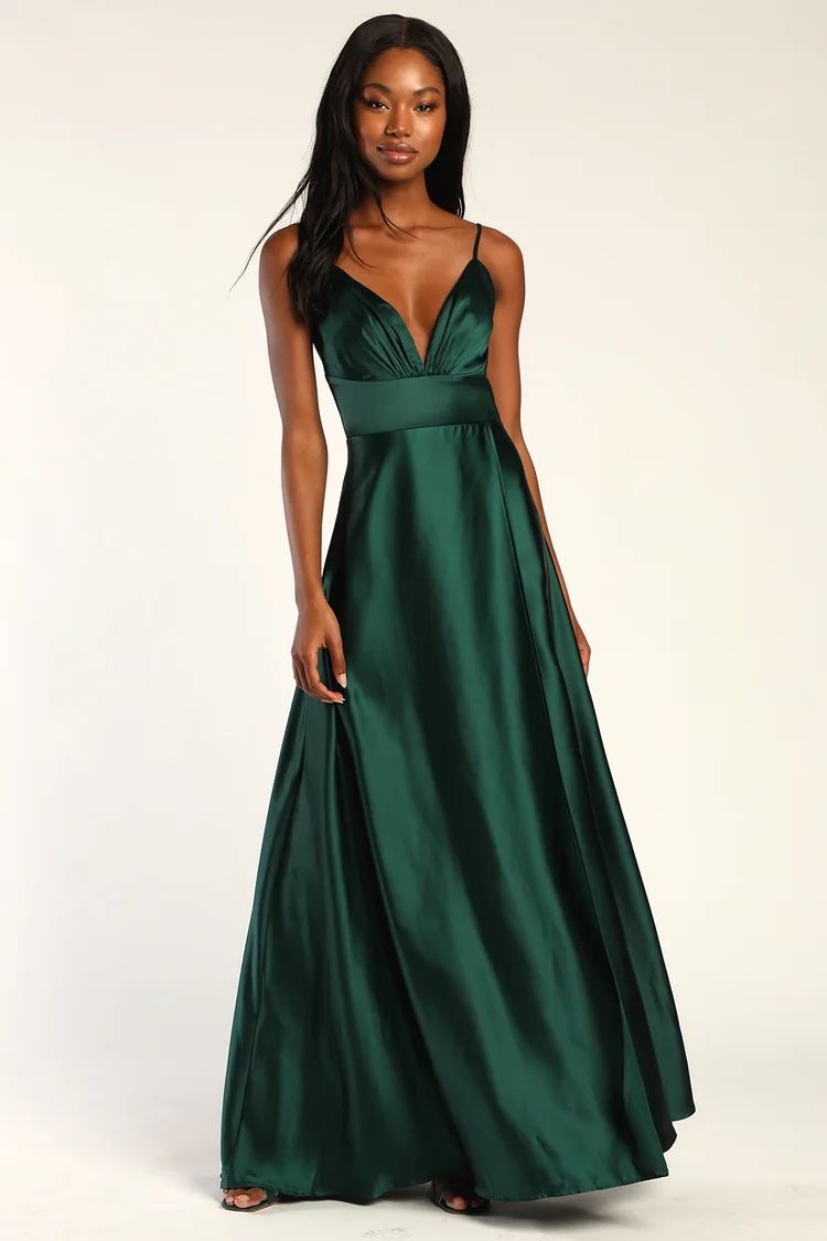 Capture the Romance Green Satin Faux-Wrap Sleeveless Maxi Dress | Lulus (US)
