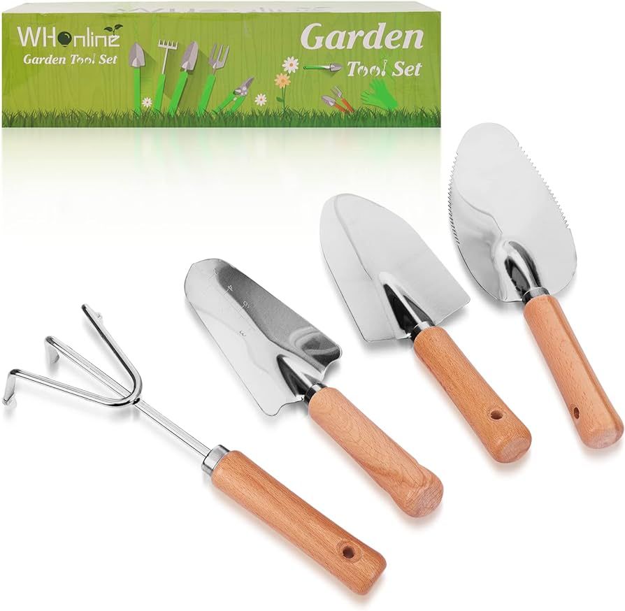 Whonline Gardening Tools Set of 4, Garden Tool Kit Comes with Wooden Alloy Multifunctional Fertil... | Amazon (US)
