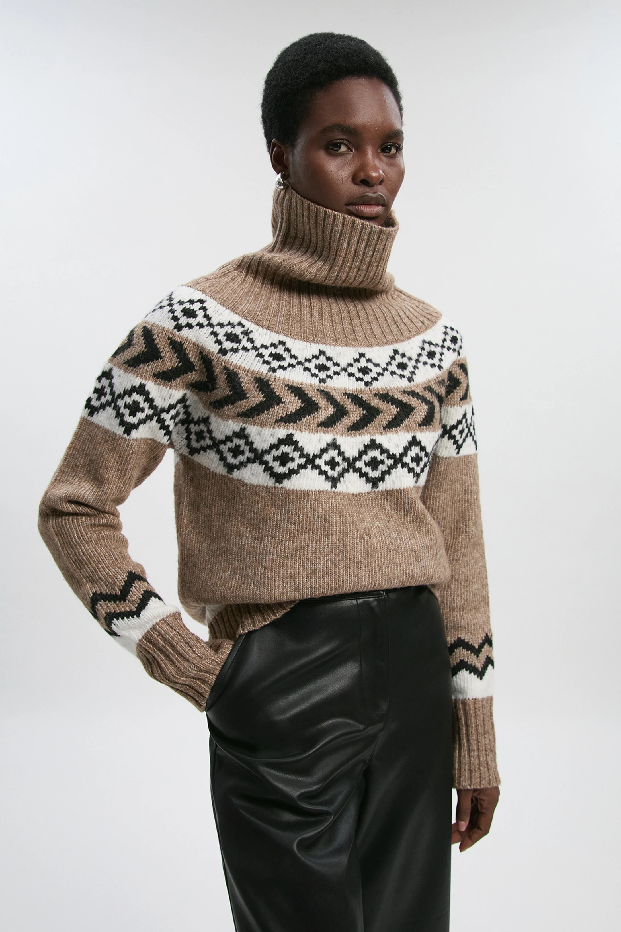 Fairisle Pattern Crew Neck Knit Jumper | Karen Millen UK + IE + DE + NL