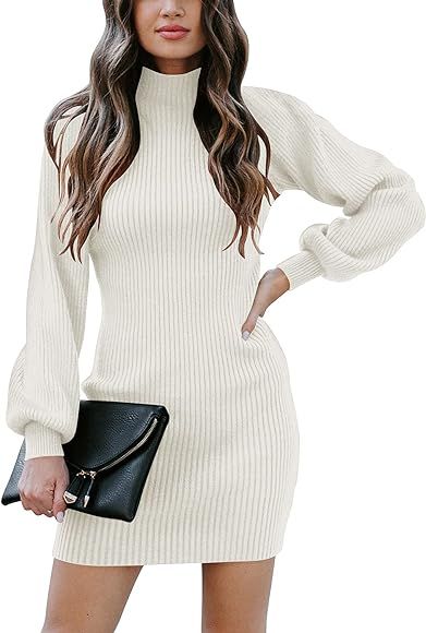 ANRABESS Women Turtleneck Long Sleeve Knit Stretchable Elasticity Slim Sweater Bodycon Mini Sweater  | Amazon (CA)