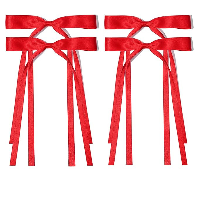 Ayesha Red Hair Bows Clips Coquette Ribbon Bowknot with Long Tail Princess Hair Bows French Barre... | Amazon (US)