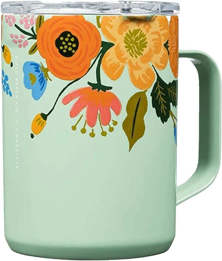 Corkcicle x Rifle Paper Co. Triple Insulated Coffee Mug with Lid and Handle, Mint Lively Floral, ... | Amazon (US)